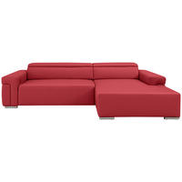 Ecksofa inkl. Funktion DUA Rot Echtleder  - Chromfarben/Rot, Design, Leder/Metall (293/170cm) - Novel