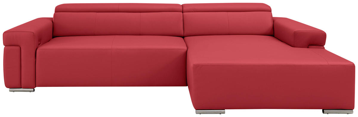 Ecksofa inkl. Funktion DUA Rot Echtleder  - Chromfarben/Rot, Design, Leder/Metall (293/170cm) - Novel