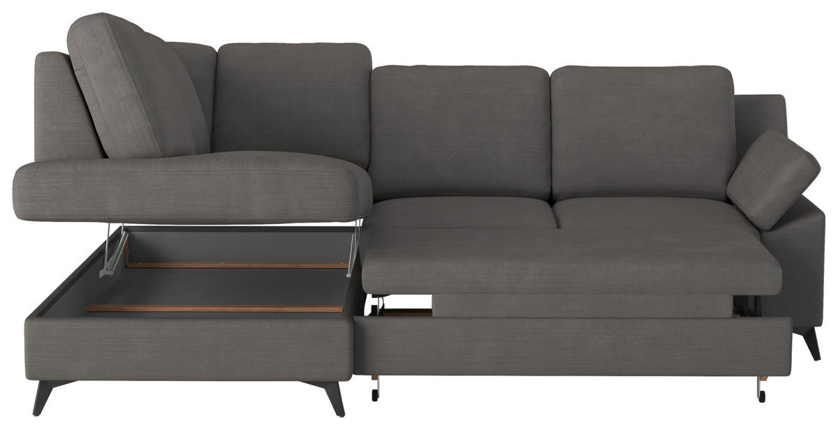 ECKSOFA in Flachgewebe Dunkelgrau  - Dunkelgrau/Schwarz, KONVENTIONELL, Textil/Metall (170/242cm) - Cotta