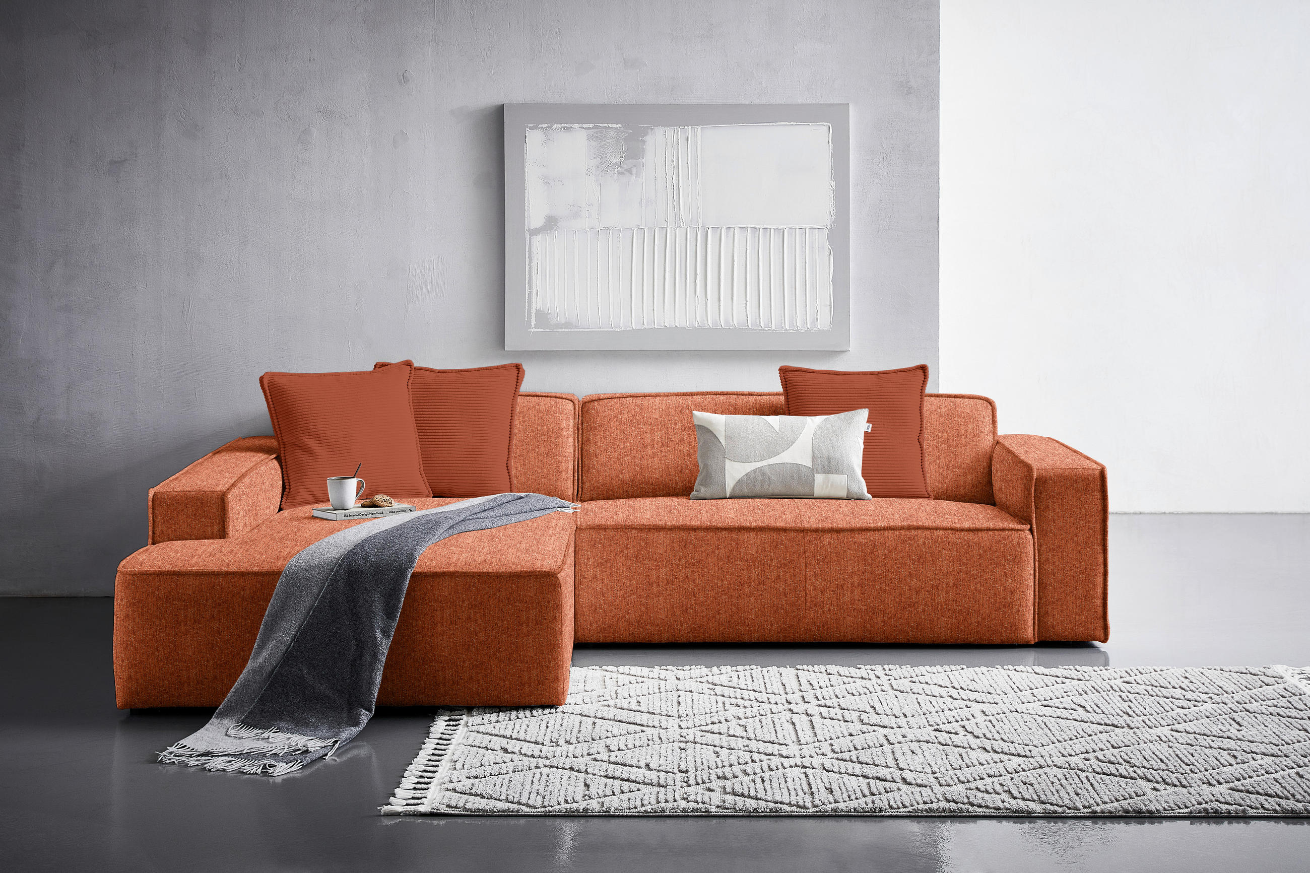 ECKSOFA in Chenille Rostfarben  - Rostfarben/Schwarz, Konventionell, Kunststoff/Textil (188/280cm) - Carryhome