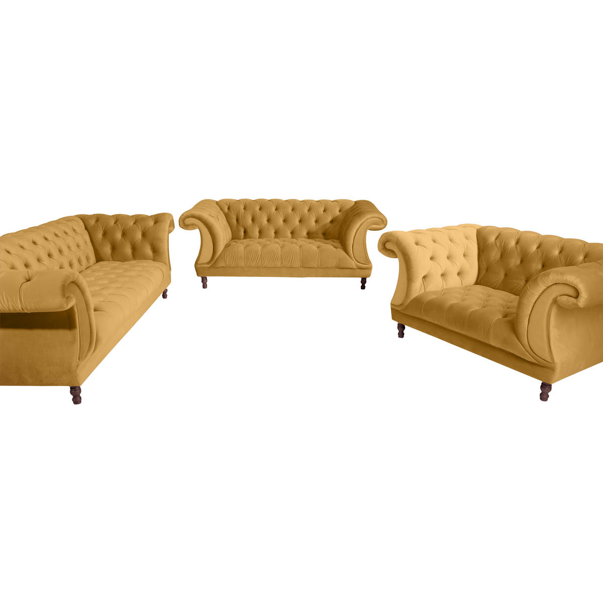 CHESTERFIELD-ZWEISITZER-SOFA  in Velours Gelb  - Gelb/Nussbaumfarben, Design, Holz/Textil (200/80/100cm) - Max Winzer