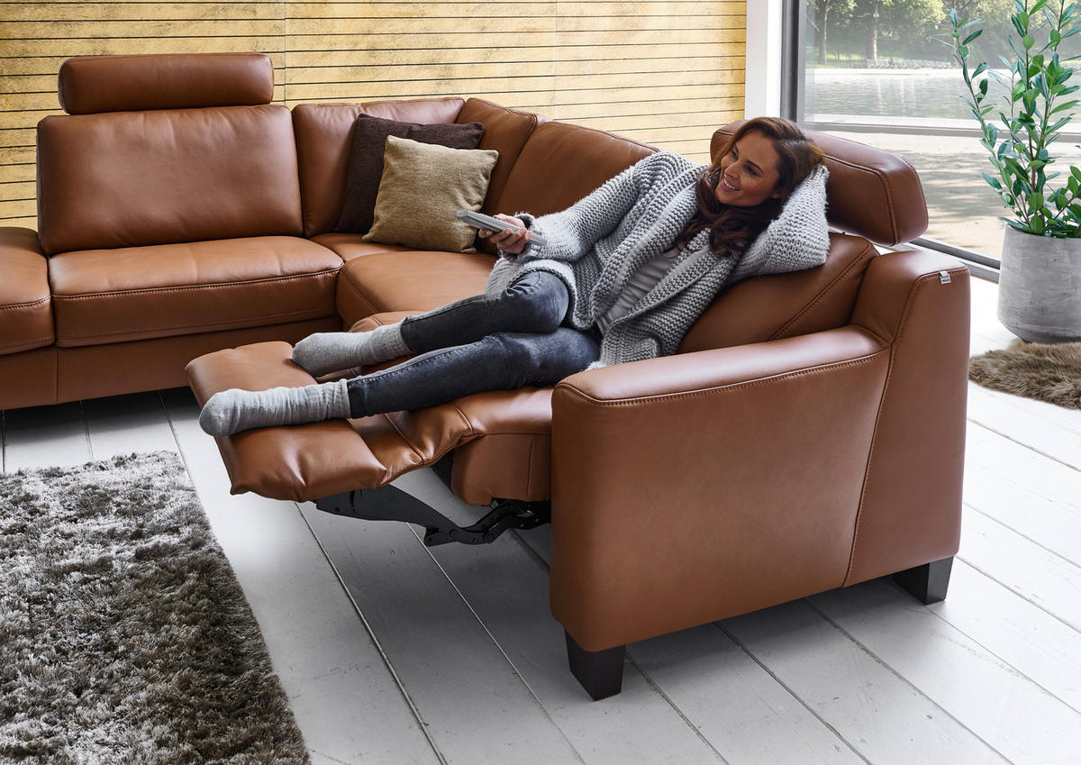 ECKSOFA in Echtleder Braun  - Eichefarben/Braun, Design, Leder/Holz (235/259cm) - Valdera