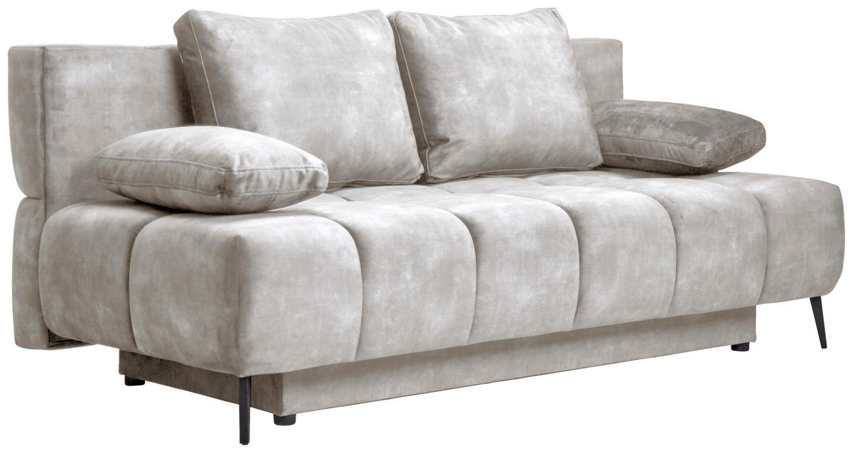 SCHLAFSOFA BOBBIO PLUS Velours Creme  inkl. Rückenkissen, Armlehnenkissen, Stauraum  - Creme/Schwarz, Design, Textil/Metall (204/90/95cm) - MID.YOU