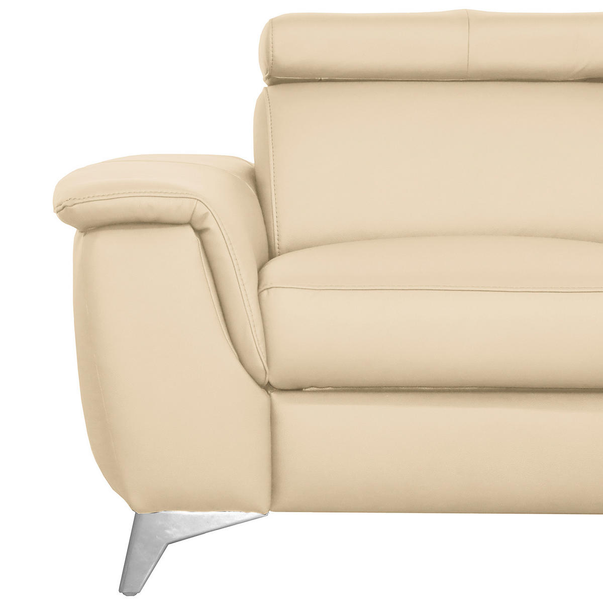 ECKSOFA Beige Echtleder Lederlook  - Chromfarben/Beige, Design, Leder/Textil (257/197cm) - Livetastic