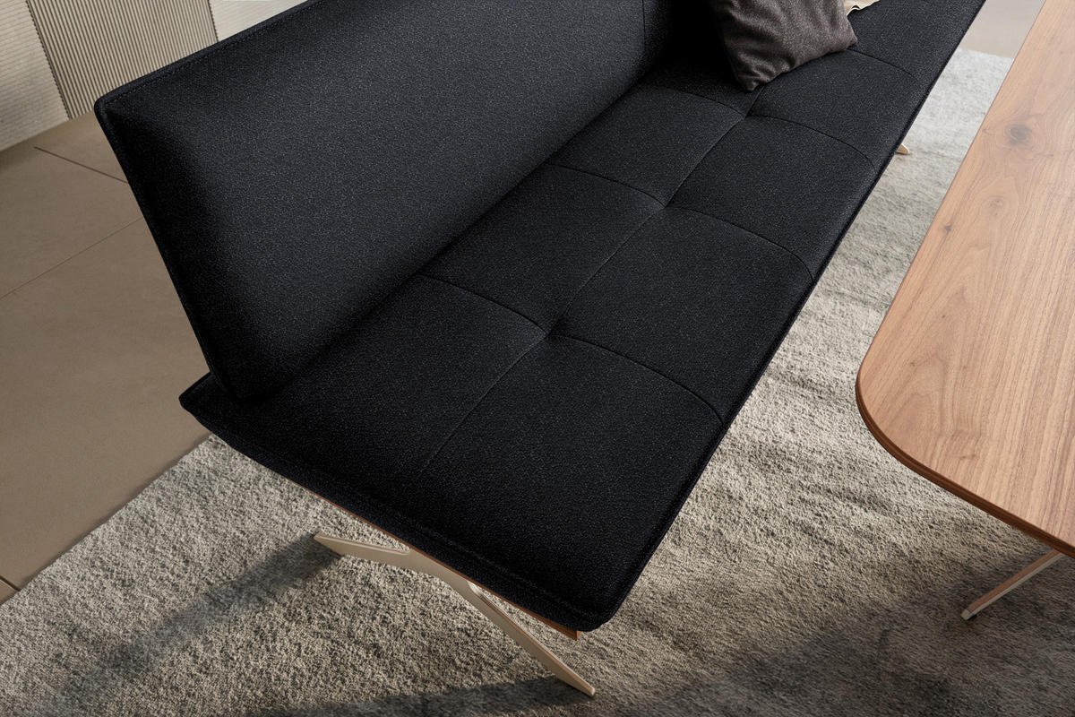 SITZBANK in Holz, Textil Nussbaumfarben, Nickelfarben, Dunkelblau  - Edelstahlfarben/Nussbaumfarben, Design, Holz/Textil (214/88/66cm) - Koinor
