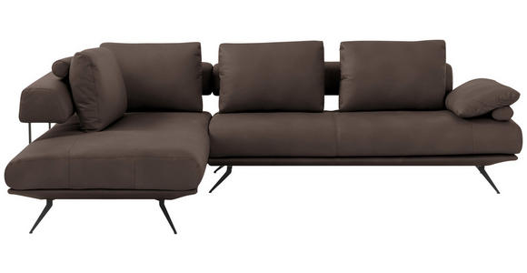 ECKSOFA in Echtleder Dunkelbraun 231/305 cm - Dunkelbraun/Schwarz, Design, Leder/Metall (231/305cm) - Dieter Knoll