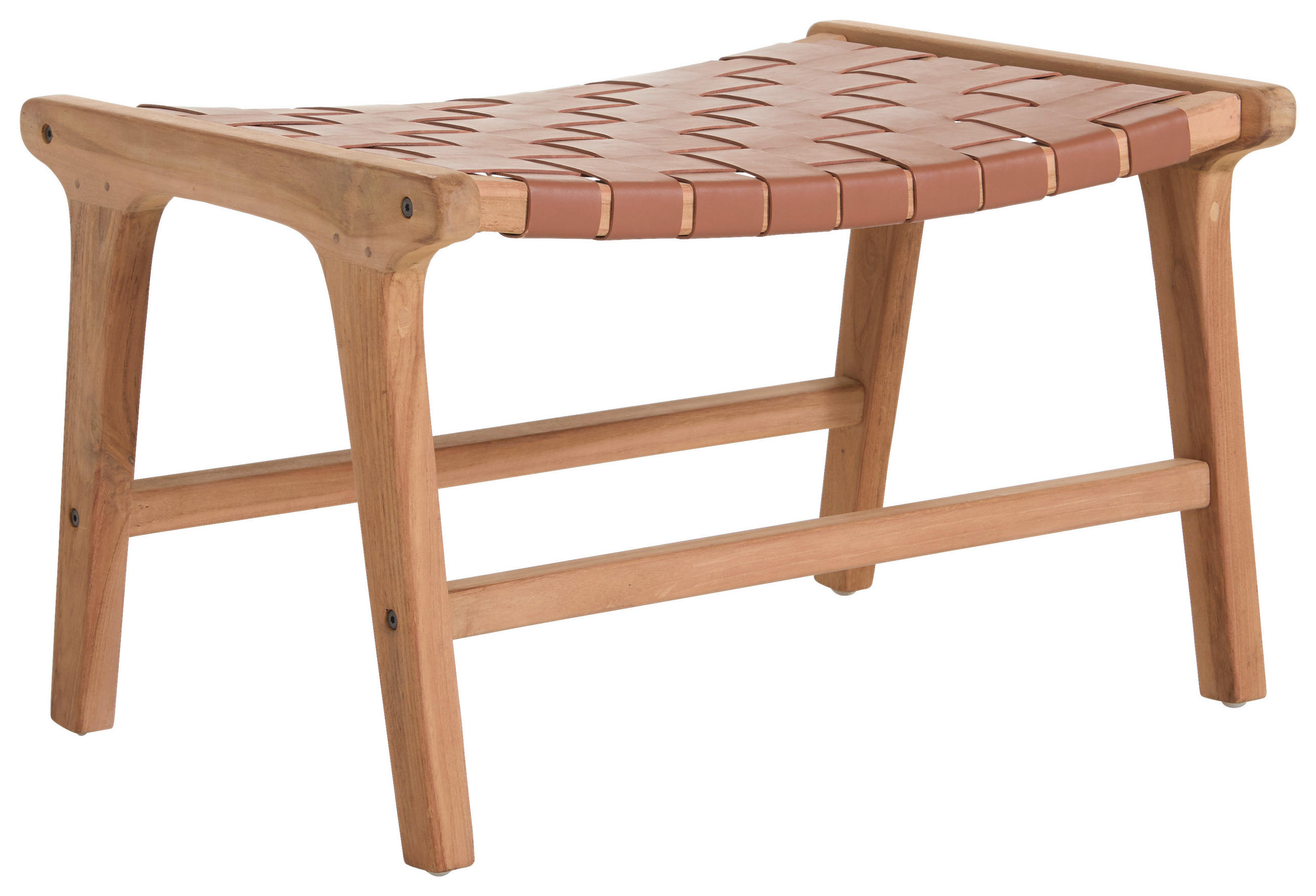 Taburet din lemn, piele, maro, culoare natur