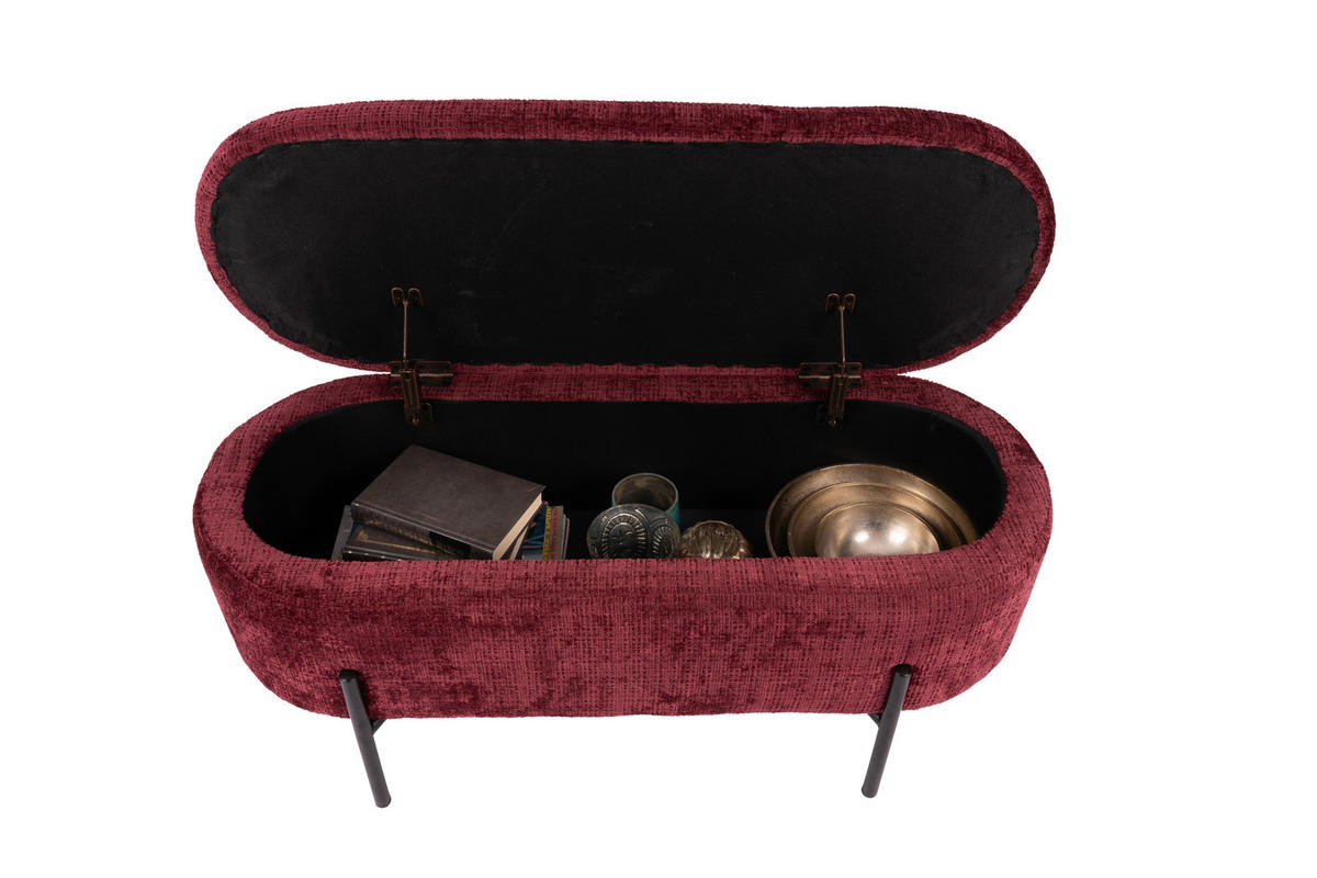 HOCKERBANK in Metall, Textil Schwarz, Dunkelrot  - Schwarz/Dunkelrot, Design, Textil/Metall (95/36/43cm)