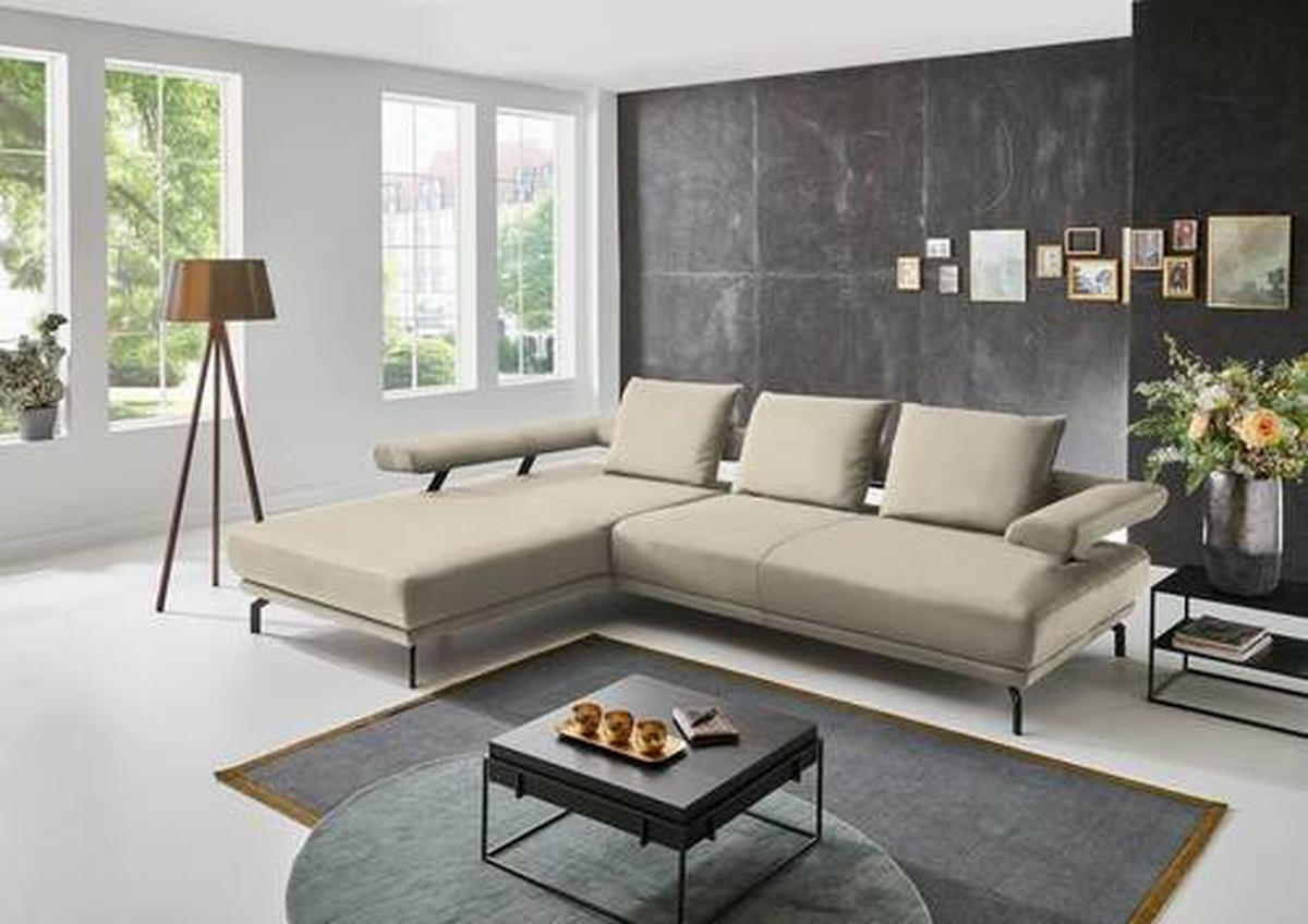ECKSOFA in Echtleder Creme, Ecru  224/305 cm  - Ecru/Creme, Design, Leder/Metall (224/305cm) - Dieter Knoll