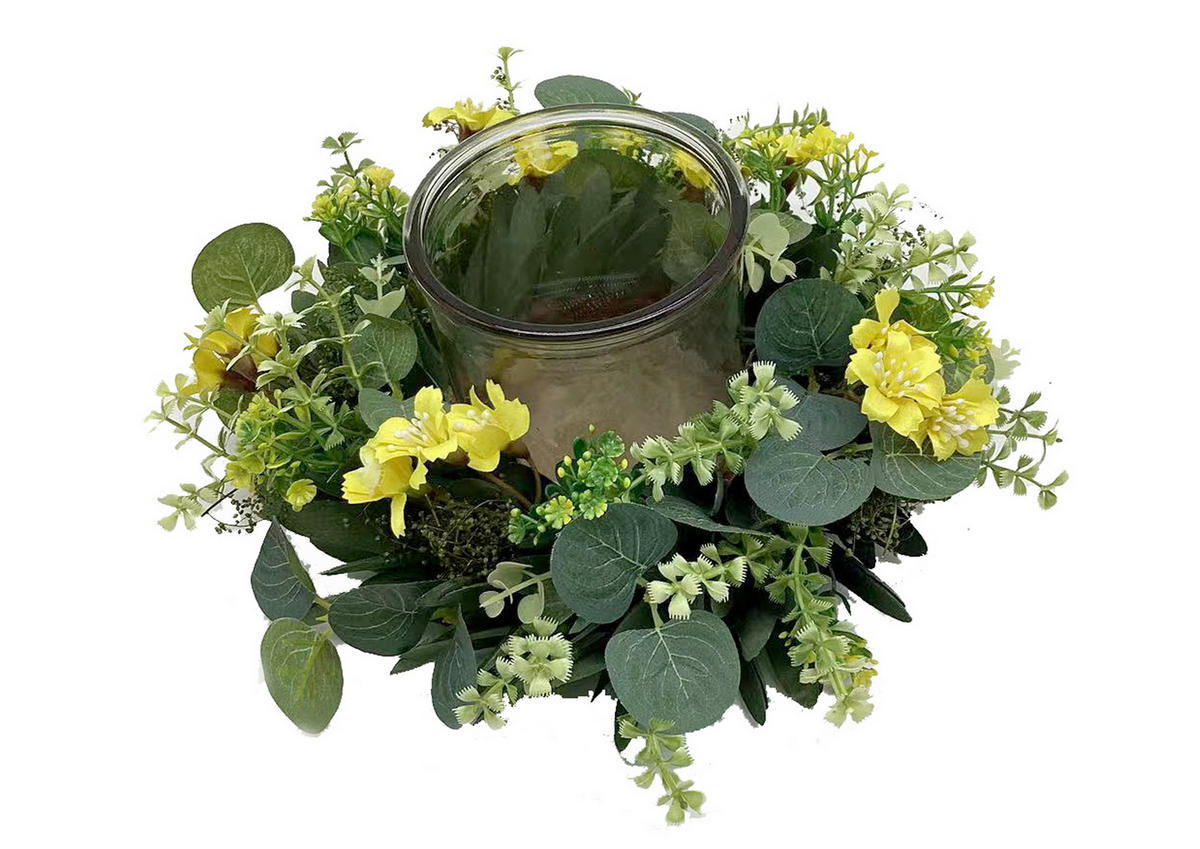 KERZENHALTER - Hellgelb/Grün, LIFESTYLE, Glas/Naturmaterialien (26/10cm)