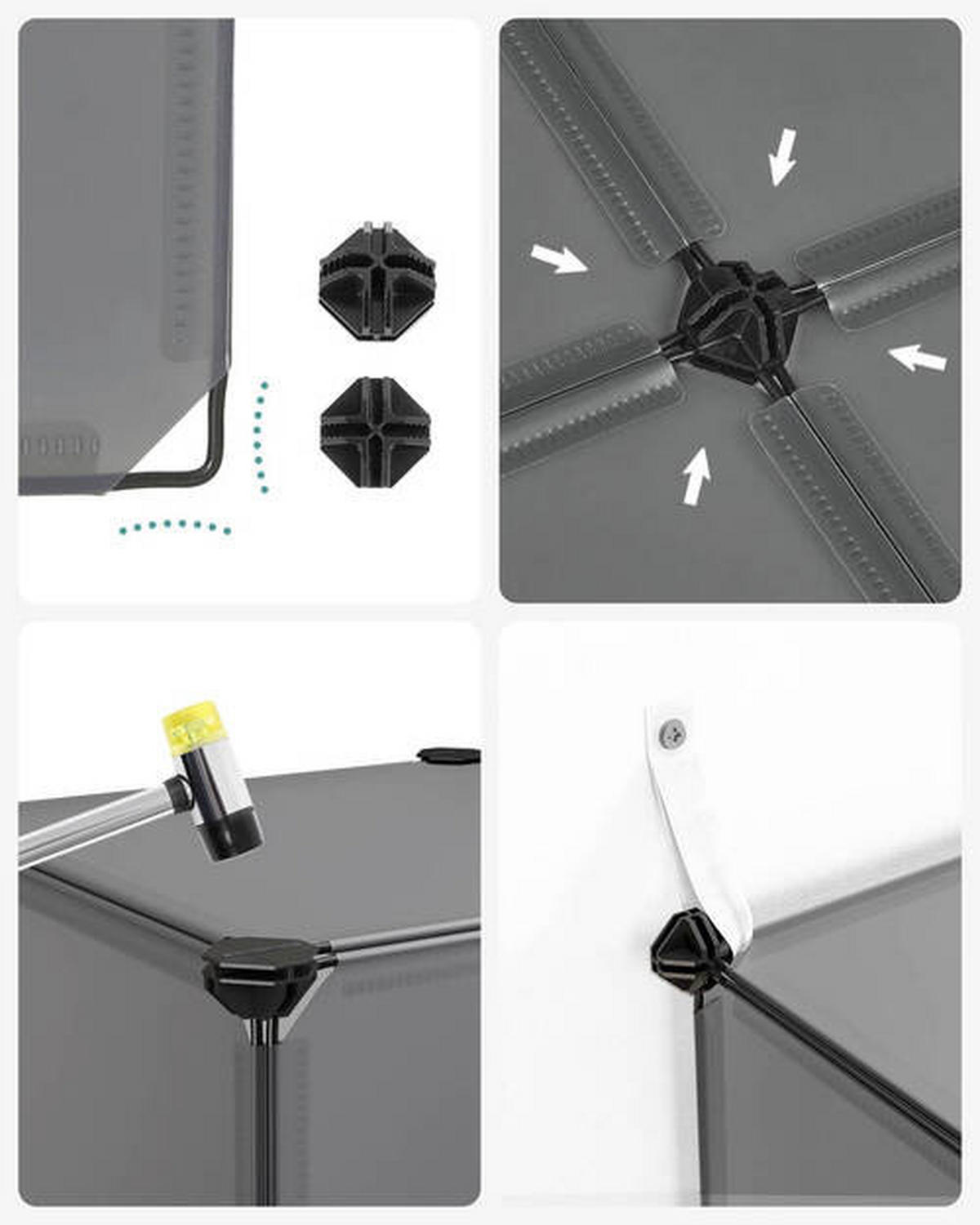 KOMBINÁCIA REGÁLOV, sivá, železo, 153/153/31 cm - čierna/sivá, Basics, kov/plast (153/153/31cm) - Boxxx