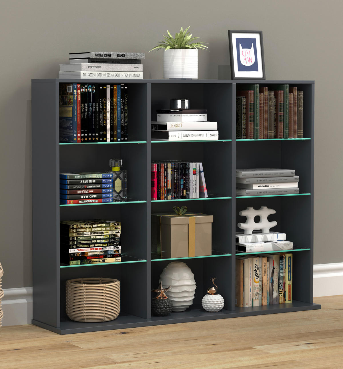 HYLLA i 102/82/23 cm antracit  - antracit, Design, trämaterial/glas (102/82/23cm) - MID.YOU