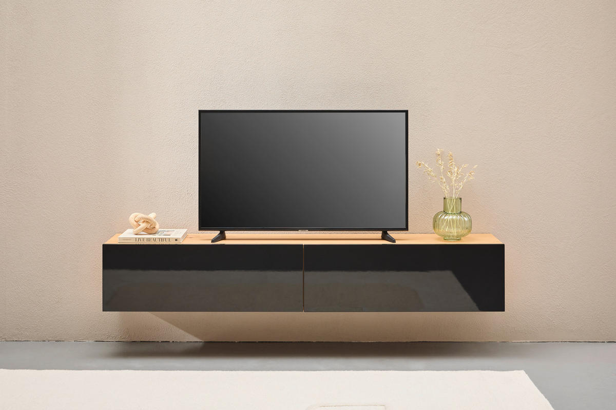 NIZKA OMARICA naravne barve, črna, visoki sijaj  - črna/naravne barve, Design, leseni material/les (180/33/30cm) - MID.YOU