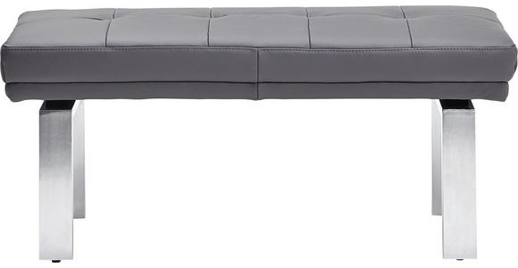 HOCKERBANK 113/51/48 cm Echtleder Grau, Silberfarben Metall - Silberfarben/Alufarben, KONVENTIONELL, Leder/Metall (113/51/48cm) - Moderano