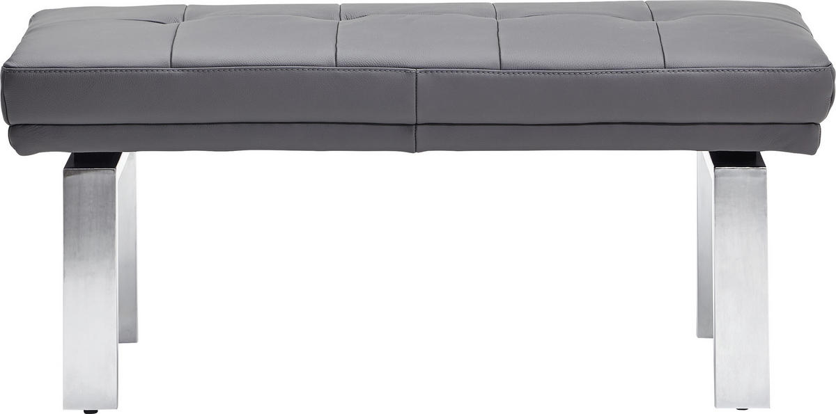 HOCKERBANK 113/51/48 cm Echtleder Silberfarben, Grau Metall  - Silberfarben/Alufarben, KONVENTIONELL, Leder/Metall (113/51/48cm) - Moderano