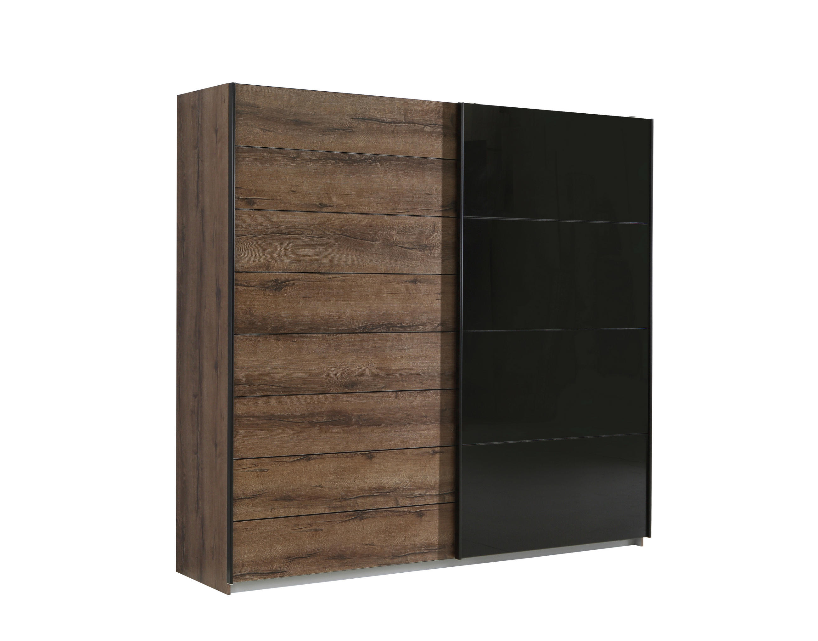 OMARA Z DRSNIMI VRATI, črna, umazano rjava, barve hrasta  - črna/barve hrasta, Konvencionalno, kovina/steklo (220,1/209,7/61,2cm) - Carryhome