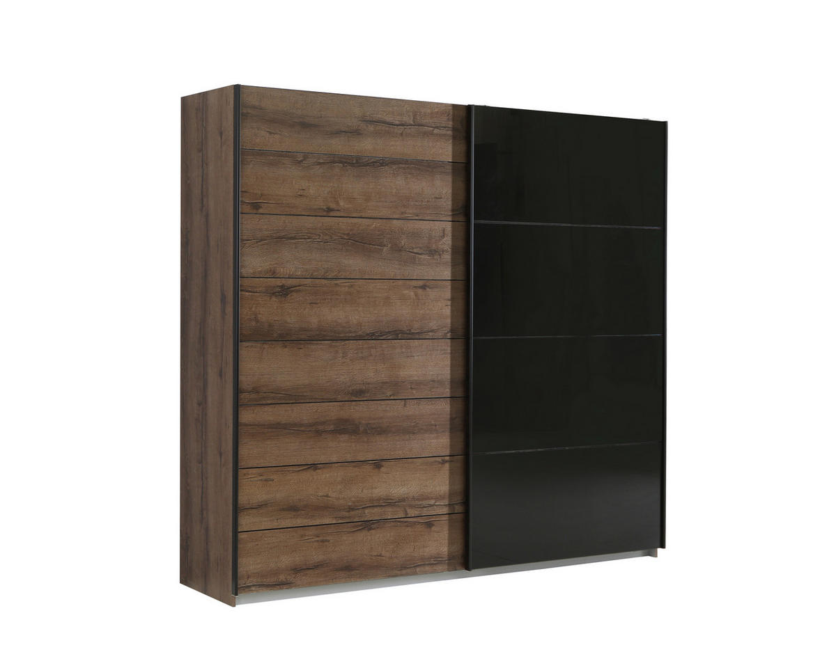 OMARA Z DRSNIMI VRATI, črna, umazano rjava, barve hrasta  - črna/barve hrasta, Konvencionalno, kovina/steklo (220,1/209,7/61,2cm) - Carryhome