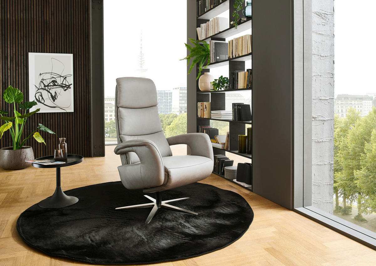 RELAX FOTEL - nemesacél/szürkésbézs, Design, bőr/fém (76/119/86cm) - Valdera
