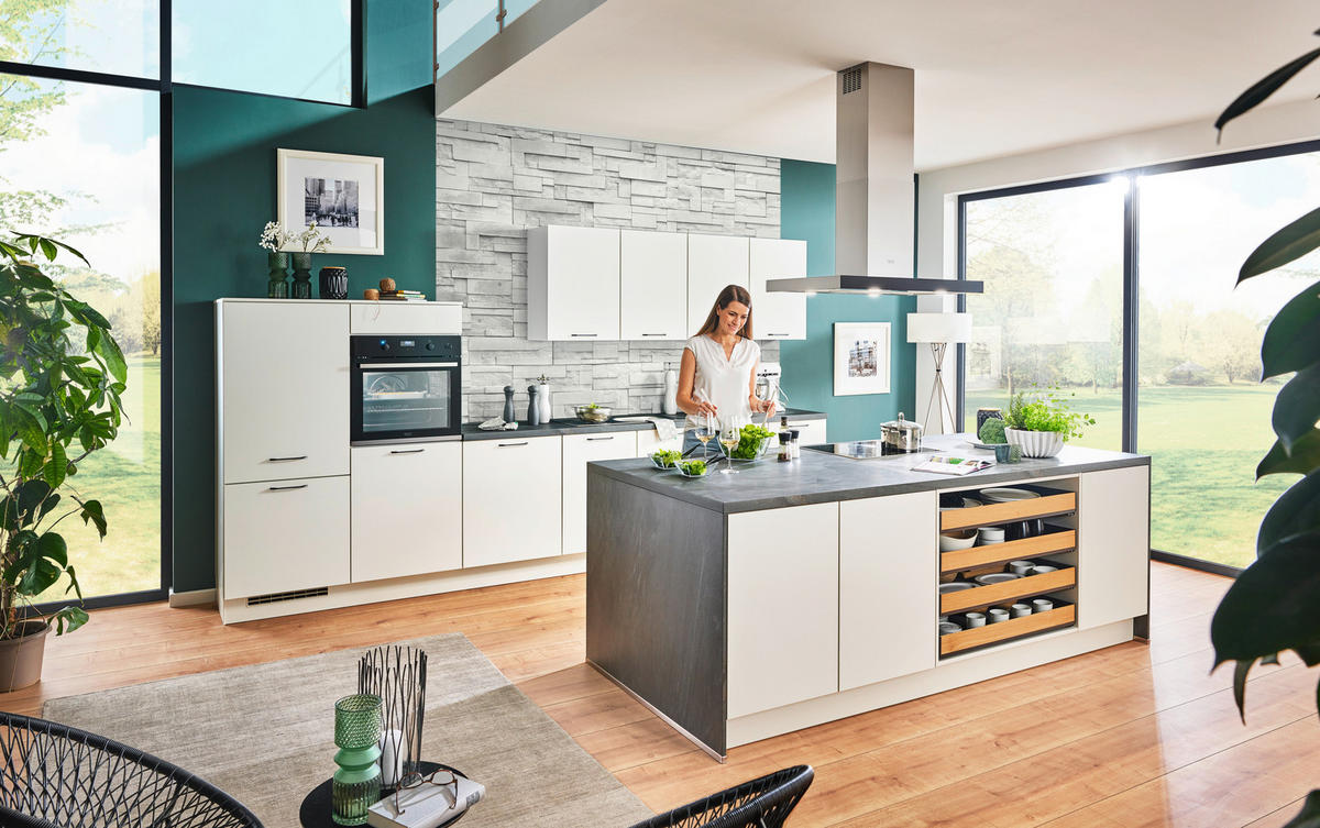 EINBAUKÜCHE   - Weiss, Design, Holzwerkstoff - Celina