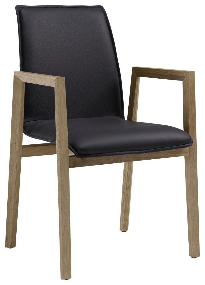KAROSSZÉK fekete, tölgyfa  - fekete/tölgyfa, Natur, bőr/fa (54/88/52cm) - Valnatura