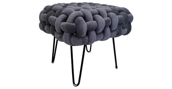 HOCKER Samt Schwarz, Grau - Schwarz/Grau, Trend, Textil/Metall (44/41/44cm) - Xora