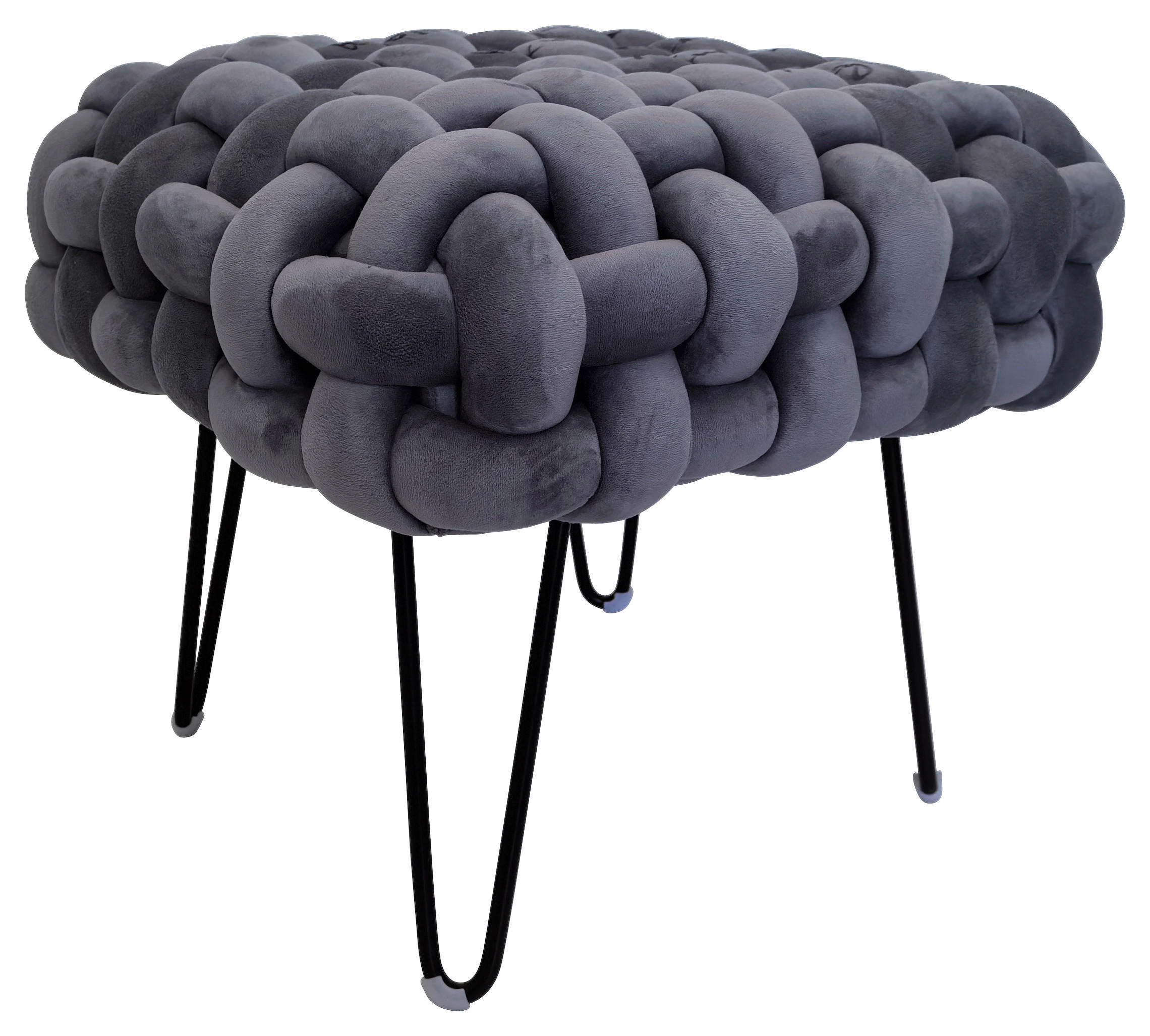 HOCKER Samt Schwarz, Grau  - Schwarz/Grau, Trend, Textil/Metall (44/41/44cm) - Xora