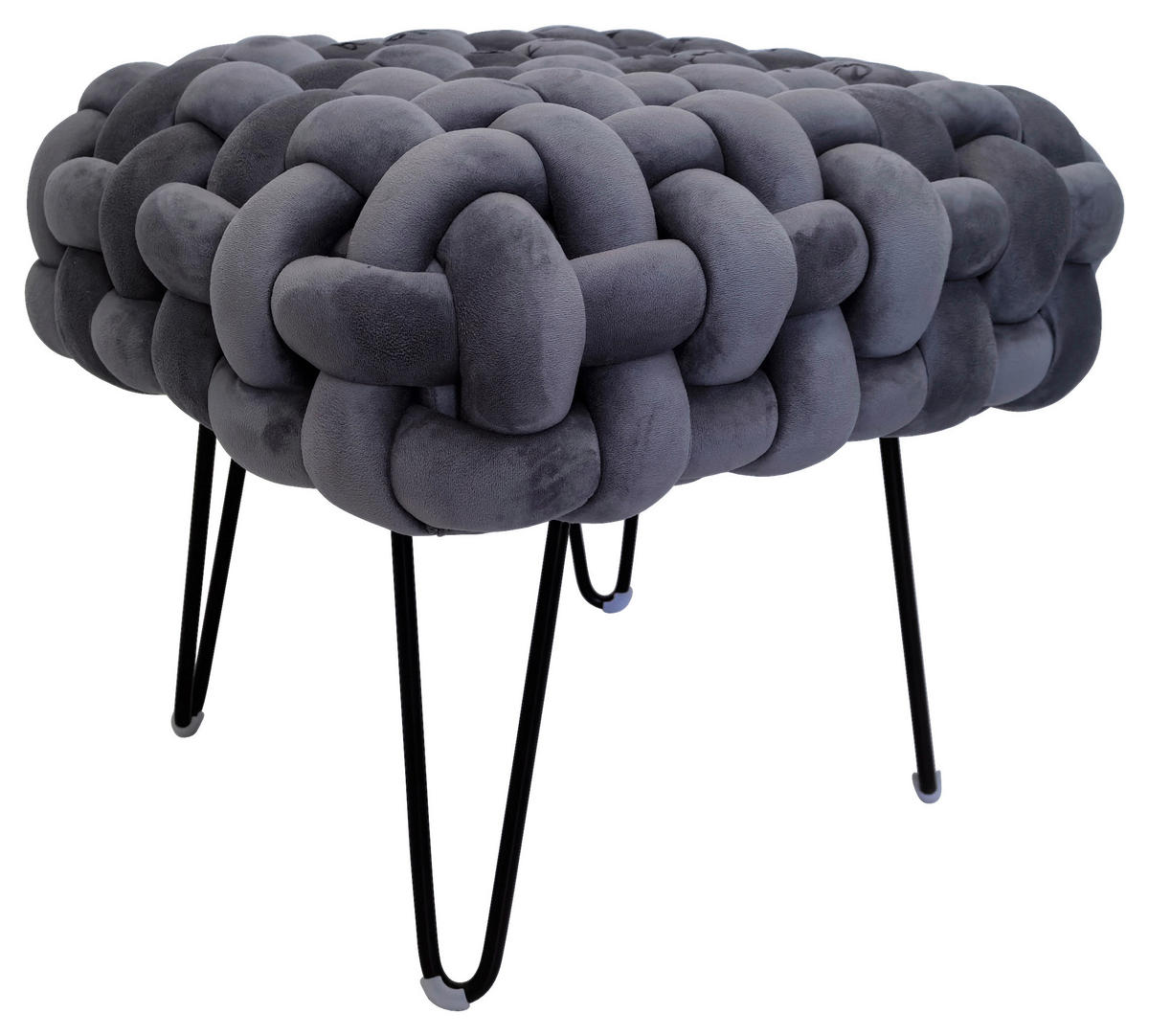 HOCKER Samt Schwarz, Grau  - Schwarz/Grau, Trend, Textil/Metall (44/41/44cm) - Xora