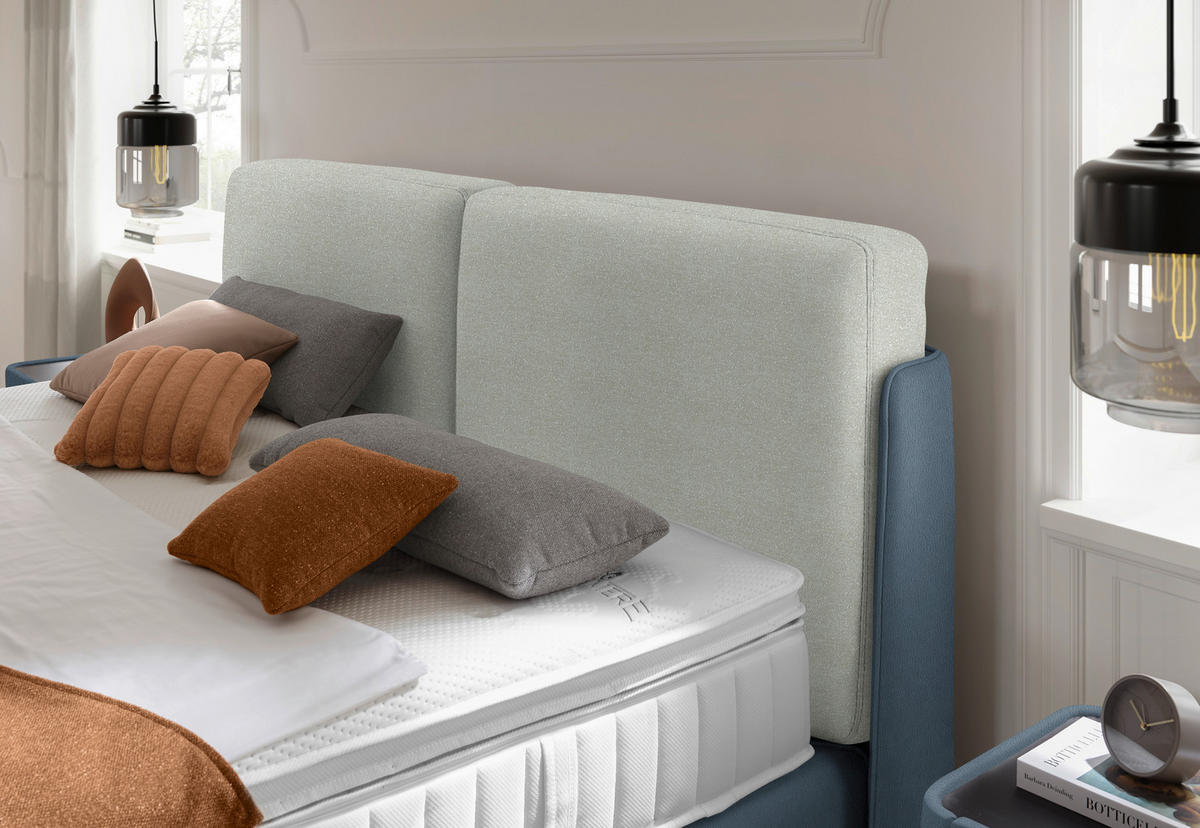 BOXSPRINGBETT 180/200 cm  in Blau, Hellgrau  - Blau/Hellgrau, Design, Textil/Metall (180/200cm) - Johann Jakob