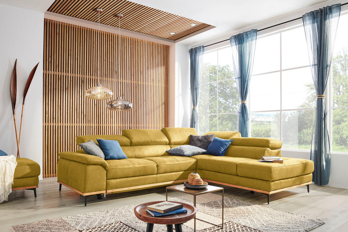 ECKSOFA in Webstoff Gelb  - Gelb/Schwarz, Natur, Holz/Textil (282/226cm) - Novel