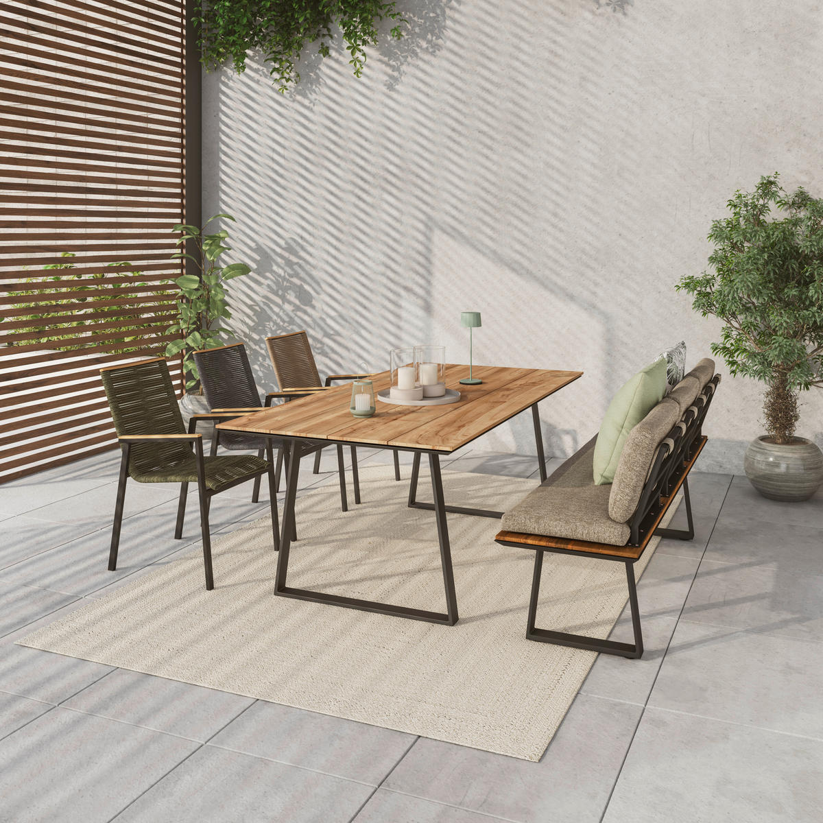 GARTENTISCH 200/100/76 cm Holz, Metall rechteckig  - Anthrazit/Teakfarben, Design, Holz/Metall (200/100/76cm) - Amatio