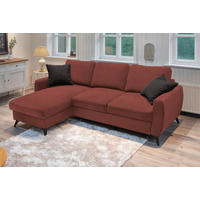 ECKSCHLAFSOFA JEFFREY Mikrovelours Rotbraun  inkl. Zierkissen, Rückenkissen, Stauraum  - Rotbraun/Schwarz, KONVENTIONELL, Textil/Metall (230/150cm) - Livetastic
