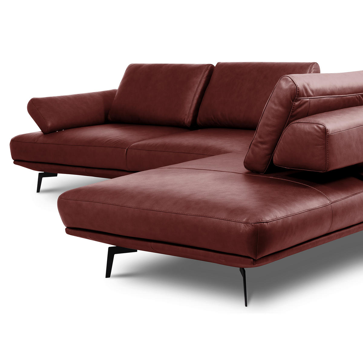 ECKSOFA Rot Echtleder  - Rot/Schwarz, Design, Leder/Metall (306/237cm) - Livetastic