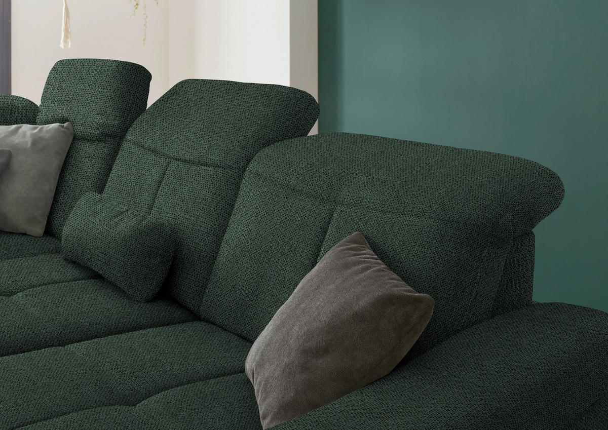 ECKSOFA in Flachgewebe Dunkelgrün  243/301 cm  - Wildeiche/Dunkelgrün, Natur, Holz/Textil (243/301cm) - Voleo