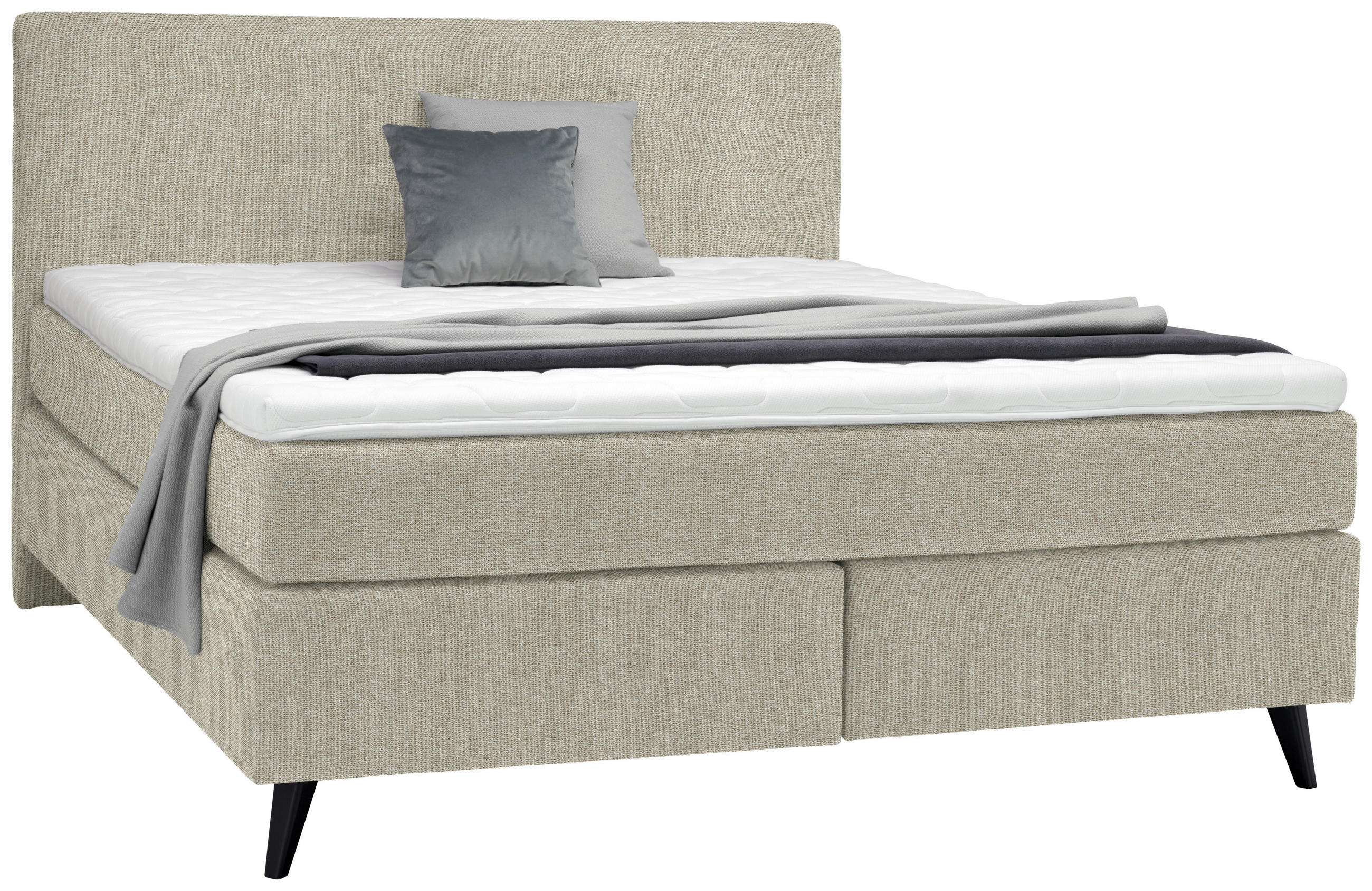 BOXSPRINGBETT 180/200 cm  in Beige  - Beige/Schwarz, KONVENTIONELL, Holz/Textil (180/200cm) - Voleo