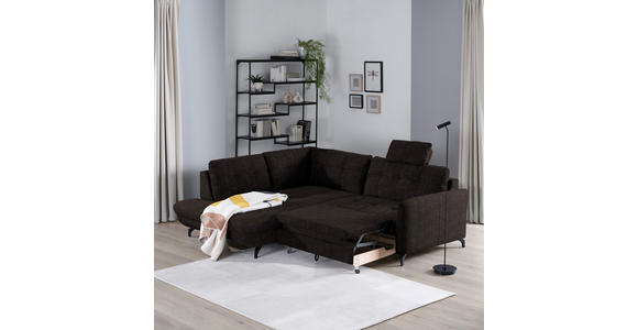 ECKSOFA in Flachgewebe, Leinenoptik Dunkelbraun  - Dunkelbraun/Schwarz, Design, Textil/Metall (208/247cm) - Xora