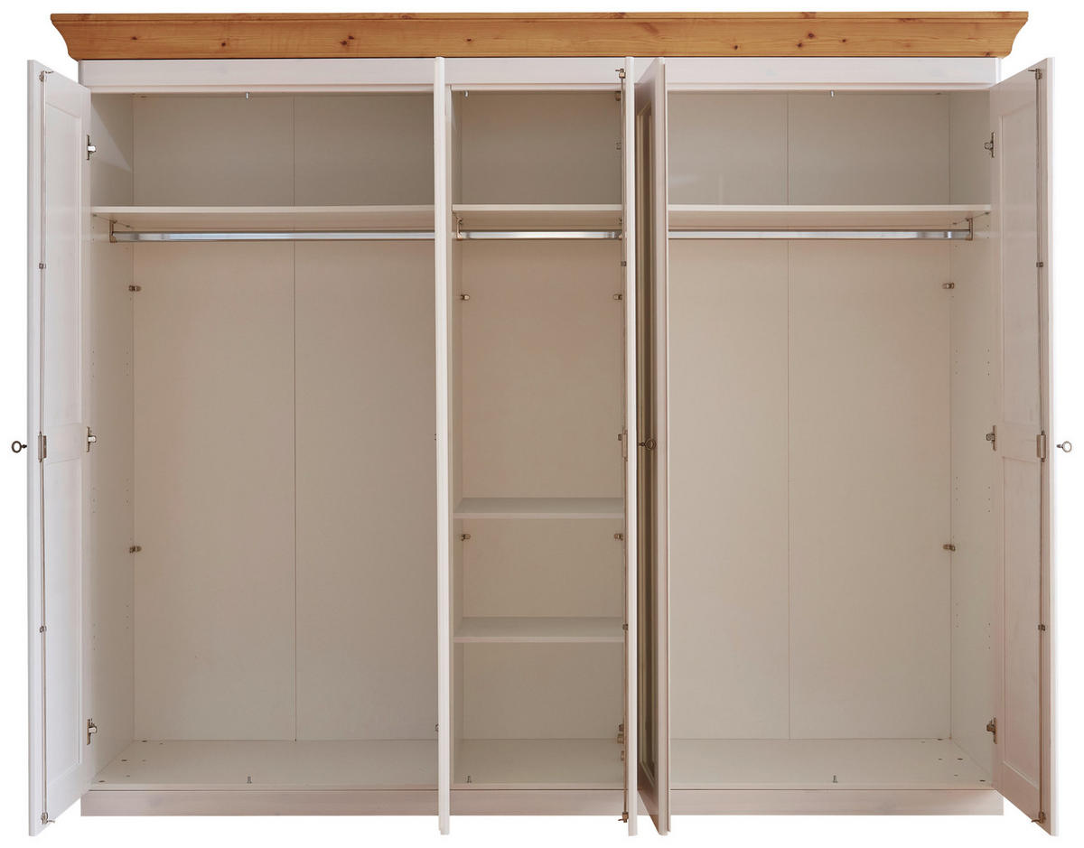 DREHTÜRENSCHRANK 253/210/64 cm 5-türig Weiß, Laugenfarbig  - Laugenfarbig/Weiß, ROMANTIK / LANDHAUS, Glas/Holz (253/210/64cm) - Boxxx