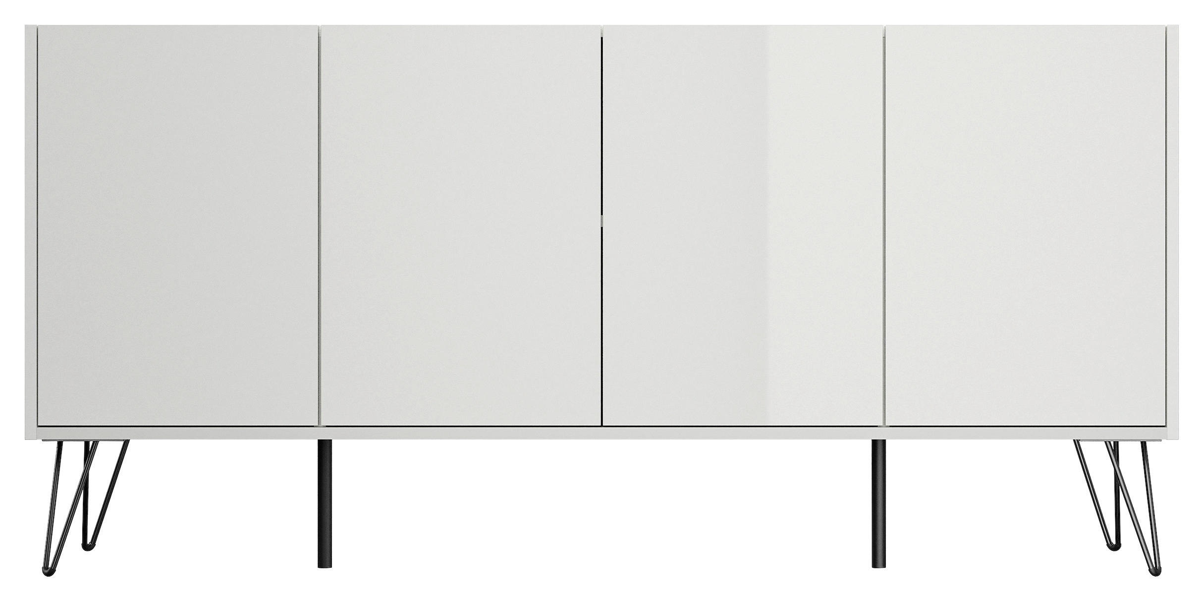 SIDEBOARD Posseik Industrial 155/75,8/42 cm  - Weiß Hochglanz/Schwarz, Design, Holzwerkstoff/Metall (155/75,8/42cm) - MID.YOU