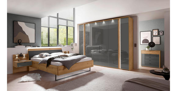 BETTANLAGE - Eiche Bianco/Lavagrau, Design, Glas/Holz (180/200cm) - Dieter Knoll