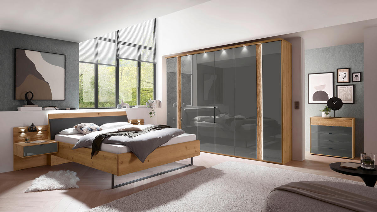 BETTANLAGE 180/200 cm  in Eiche Bianco, Lavagrau   - Eiche Bianco/Lavagrau, Design, Glas/Holz (180/200cm) - Dieter Knoll