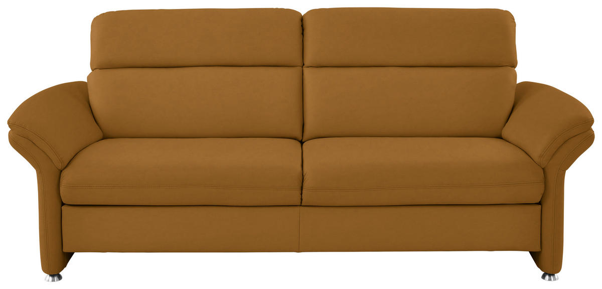 3-SITZER-SOFA in Echtleder Gelb  - Gelb/Alufarben, KONVENTIONELL, Leder/Metall (228/96/92cm) - Beldomo Premium