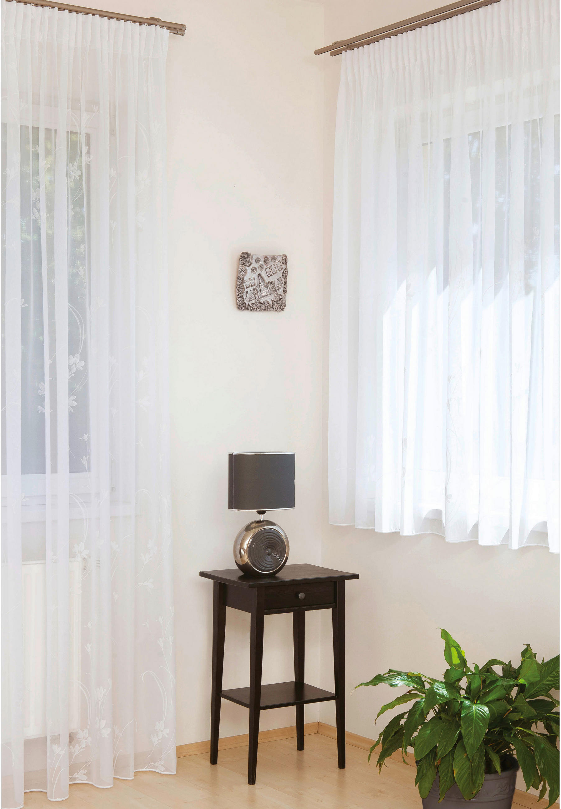 Perdea Confecționată transparent  - alb, Basics, textil (140/245cm)