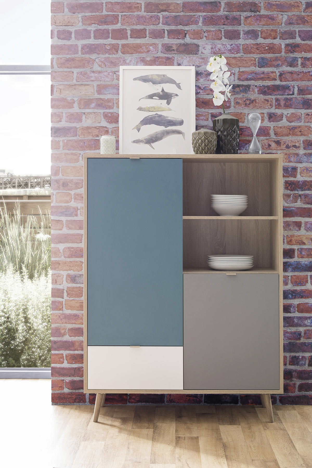 HIGHBOARD  in 103/139/40 cm  - Eichefarben/Petrol, Trend, Holzwerkstoff (103/139/40cm) - MID.YOU
