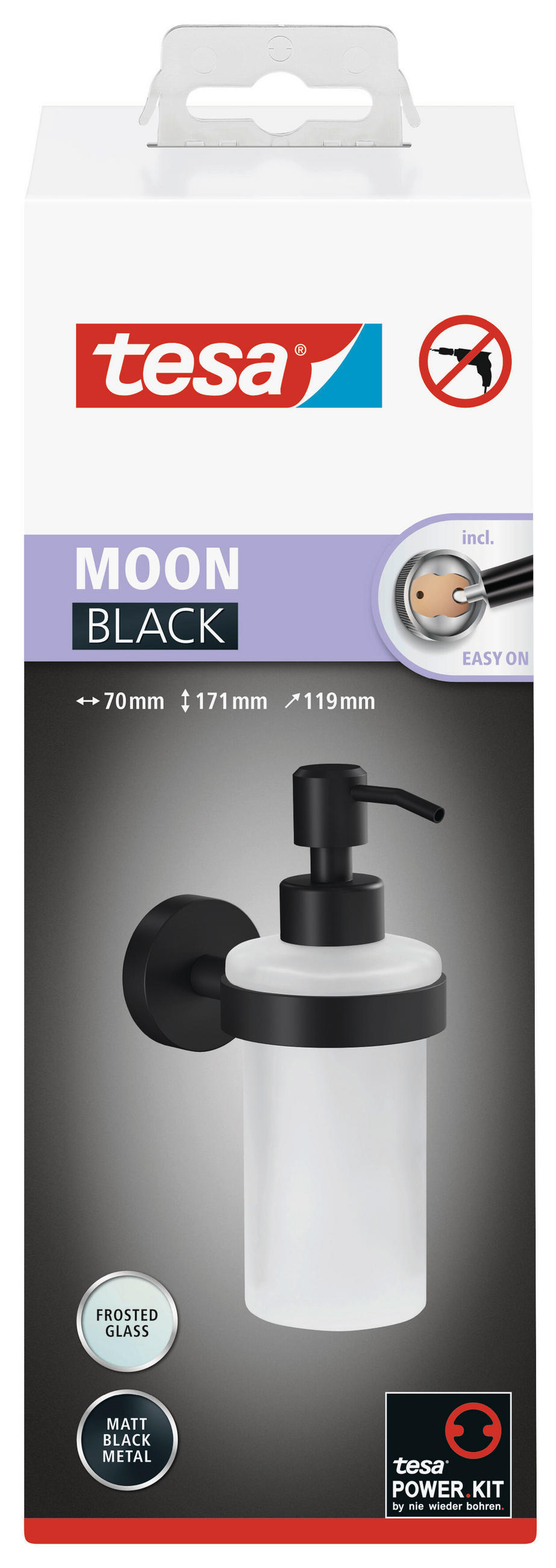 SEIFENSPENDER MOON BLACK  - Schwarz/Weiß, Basics, Glas/Metall (7/17,1/11,9cm) - Tesa