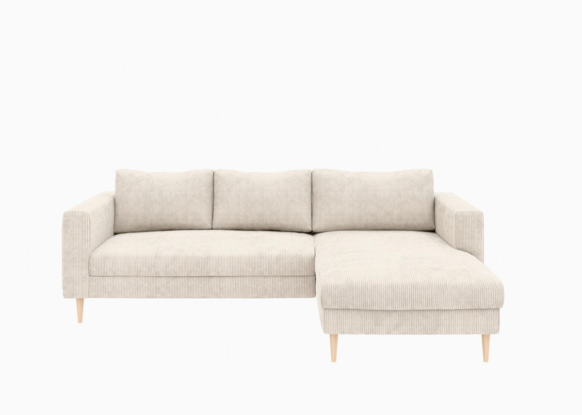 ECKSCHLAFSOFA  mit Rücken echt, Armteil links, Armteil rechts Cord Creme  - Buchefarben/Creme, MODERN, Holz/Textil (232/161cm) - Trendmanufaktur