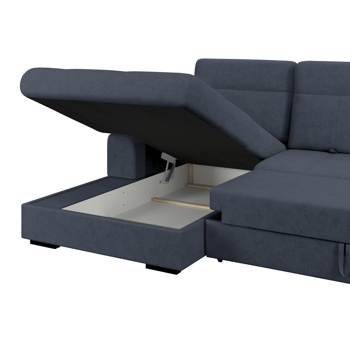 ECKSOFA Blau Chenille Rücken echt, Kopfteilverstellung  - Blau/Schwarz, KONVENTIONELL, Holz/Textil (203/286cm) - MID.YOU