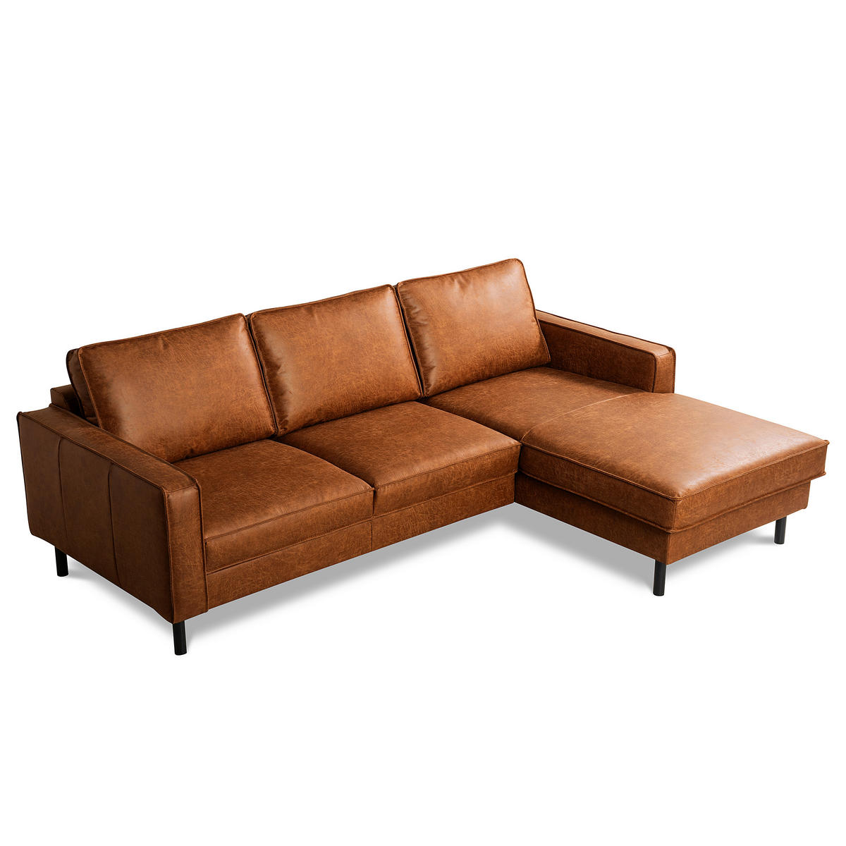 ECKSOFA Cognac Echtleder Lederlook Rücken echt  - Cognac/Schwarz, Design, Leder/Textil (166/238cm) - Livetastic