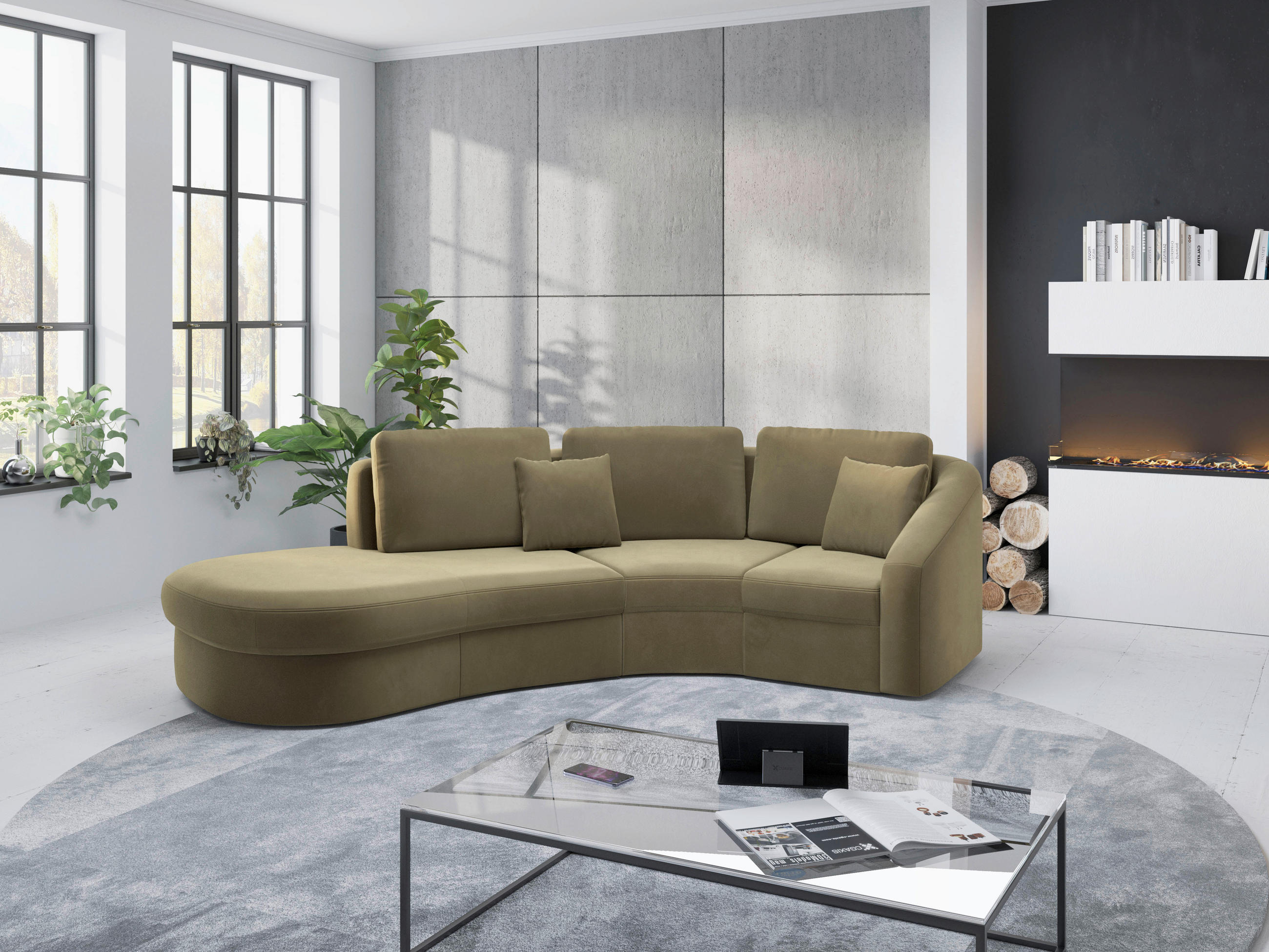 ECKSOFA in Samt Olivgrün  - Schwarz/Olivgrün, Modern, Kunststoff/Textil (230/266cm) - Sit & More