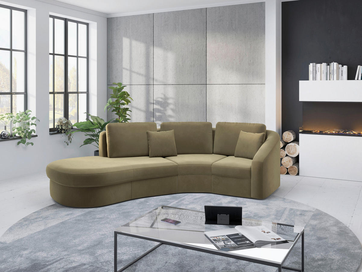 ECKSOFA in Samt Olivgrün  - Schwarz/Olivgrün, Modern, Kunststoff/Textil (230/266cm) - Sit & More