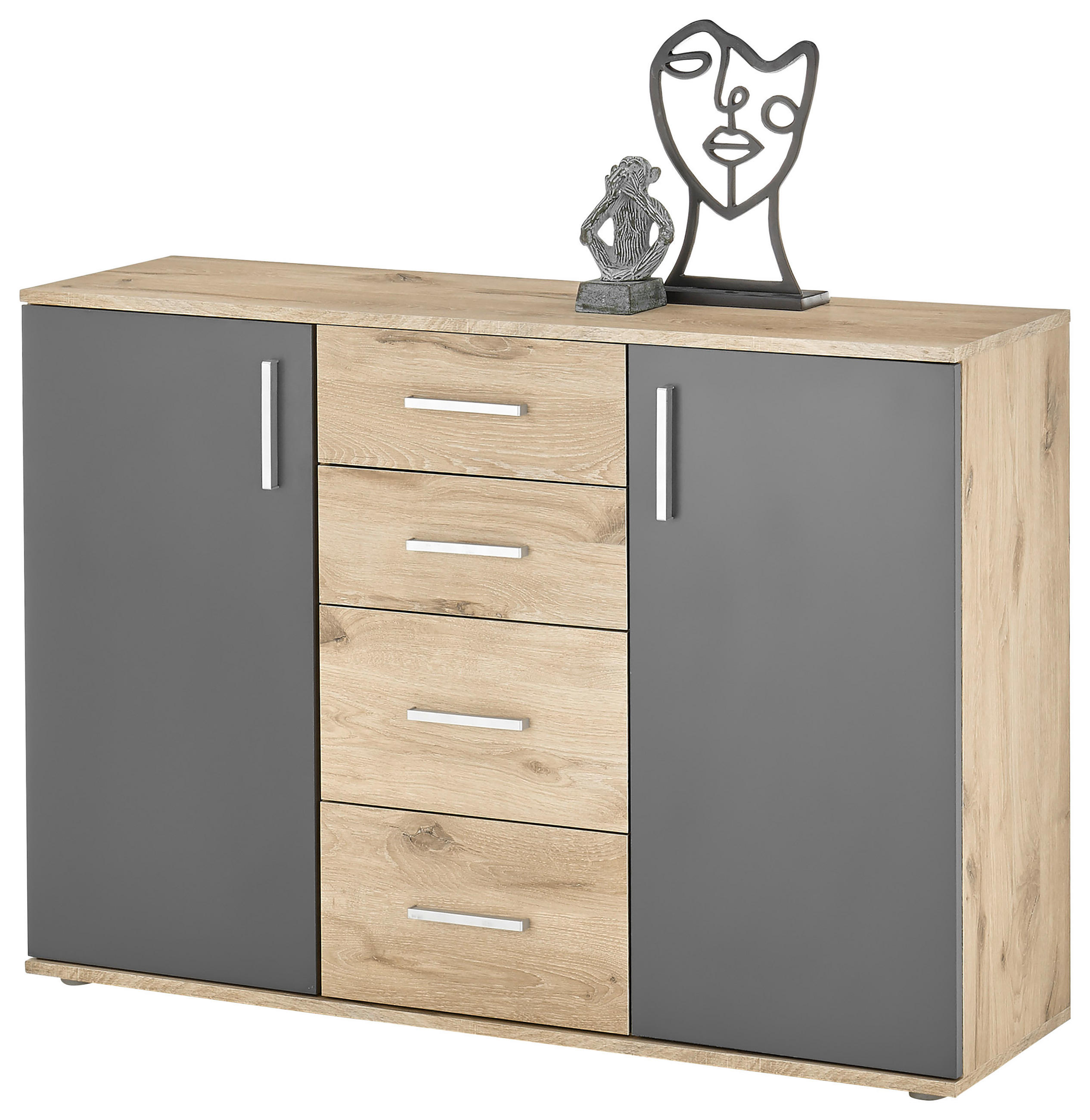 Sideboard Basel  in 120,0/84,0/35,0 cm  - Eichefarben/Silberfarben, Design, Holzwerkstoff/Kunststoff (120,0/84,0/35,0cm) - MID.YOU