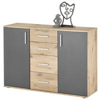 Sideboard Basel 120,0/84,0/35,0 cm  in Grau, Eichefarben  - Eichefarben/Silberfarben, Design, Holzwerkstoff/Kunststoff (120,0/84,0/35,0cm) - MID.YOU
